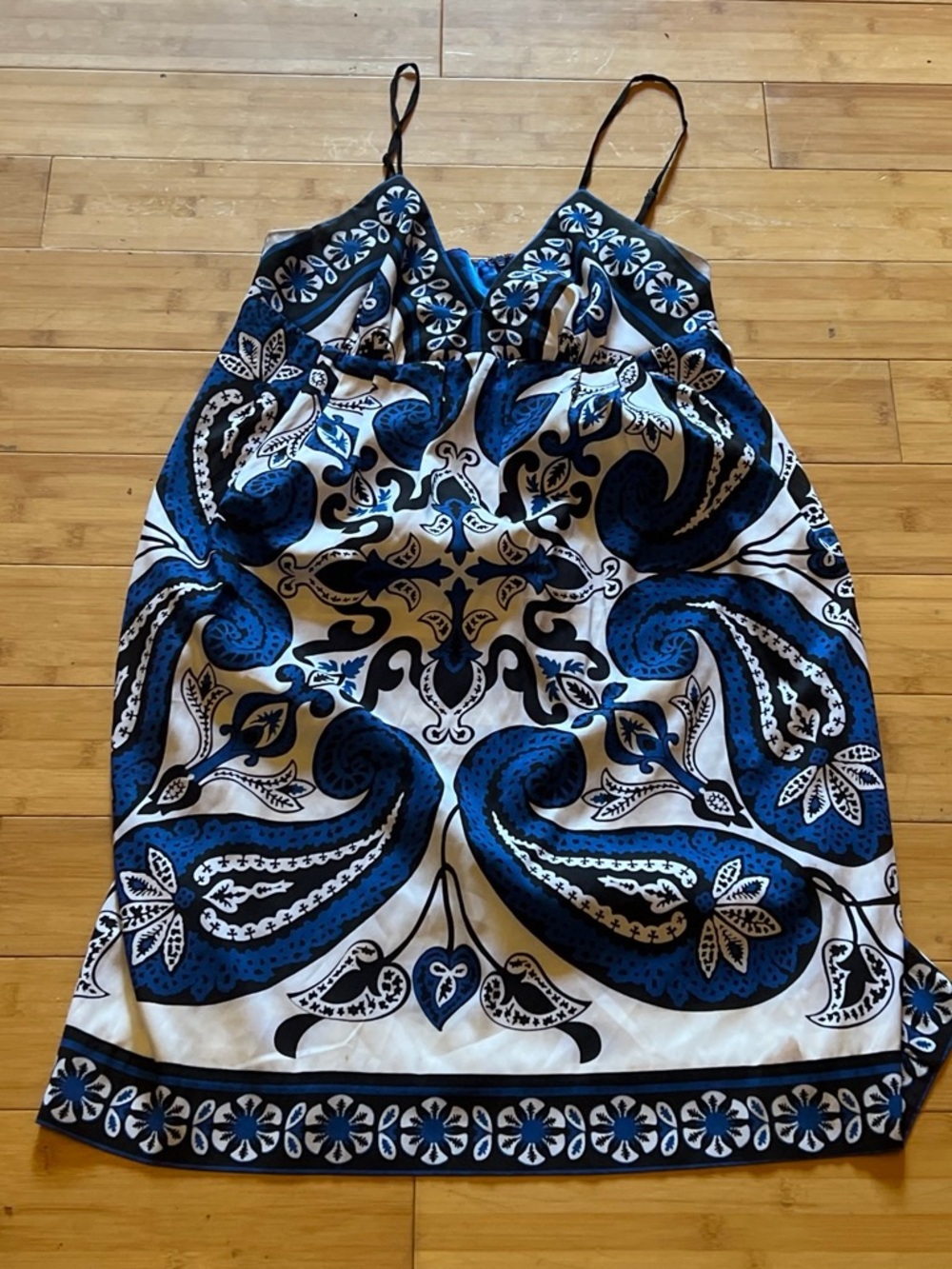 Blue Paisley-Print Spaghetti Strap Mini Dress